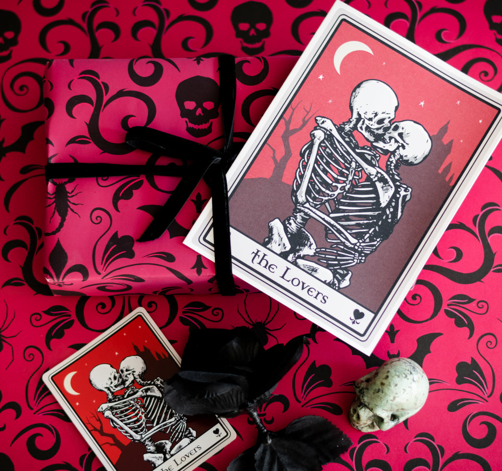 Gothic Lovers Tarot Card Romantic Valentines Day Card and Gift Wrap