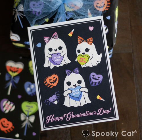 Cute ghost goth girl Galentine's card for Ghoulentine's day