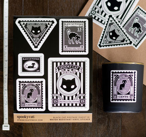 Spooky Black Cat Gothic Postage Stickers