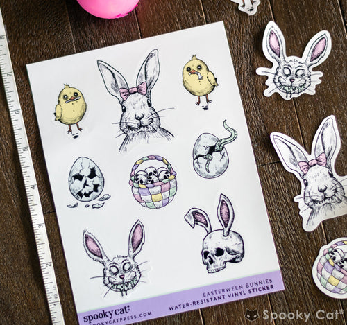 Gothic Easter bunny and chick sticker sheet for Easterween decor