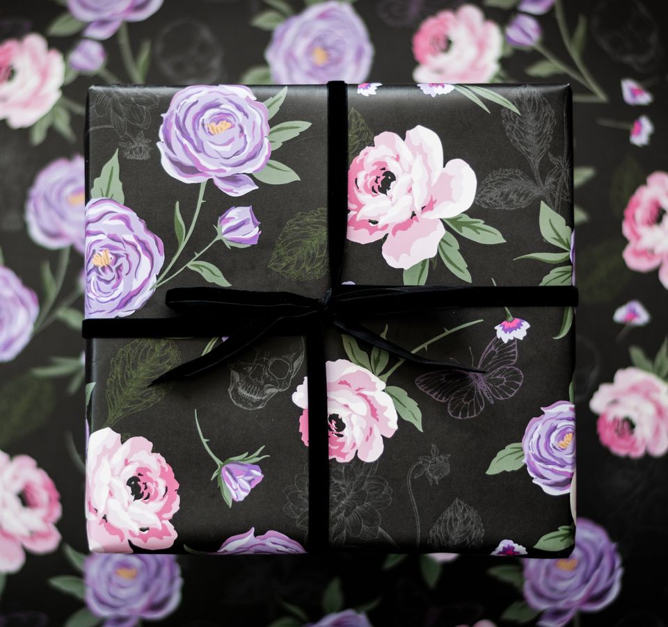 Gothic Floral & Skull Gift Wrap – Spooky Cat Press