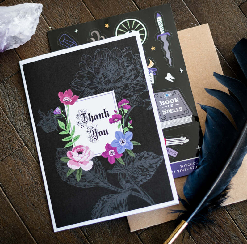 Gothic Thank You Card with Gothic Floral