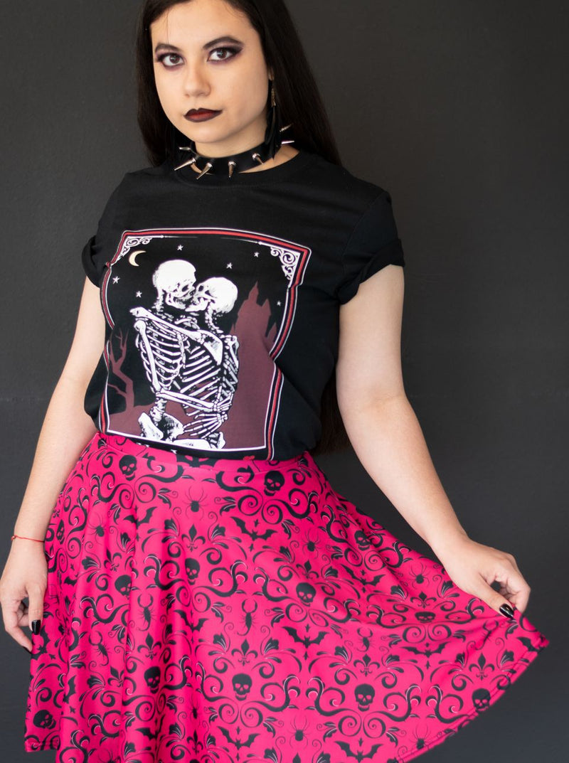 Gothic Damask Skirt with Skulls