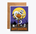 Grim Grinning Ghost Happy Haunting Halloween Card