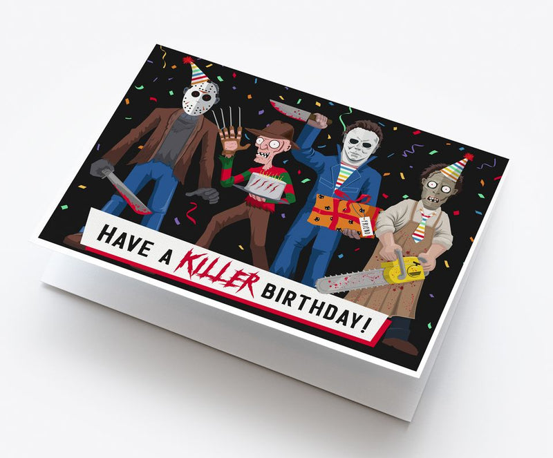 80's Horror Movie Killer Freddy Jason Michael Leather face Fan Art Birthday Card