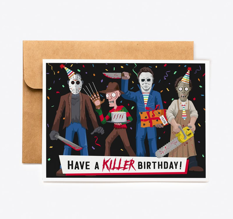 80's Horror Movie Killer Freddy Jason Michael Leather face Fan Art Birthday Card