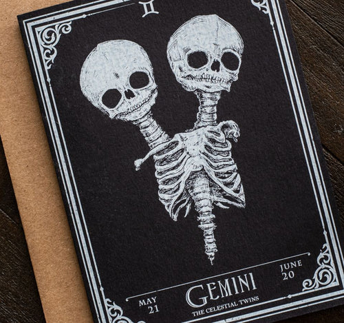 Gemini Skull Horoscope Zodiac Birthday Card