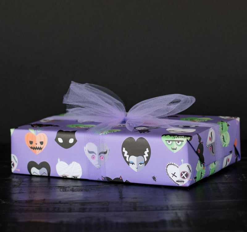 Pastel Goth Universal Monster heart print Spooky Gift Wrap
