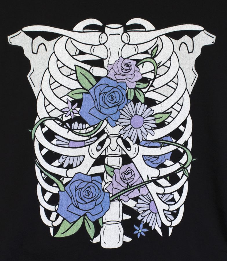 Nu Pastel Goth Skeleton Floral T-shirt
