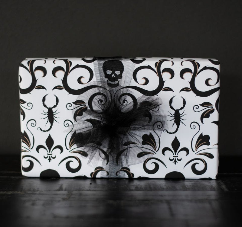 Gothic Skull Damask Romantic Elegant Gift Wrap
