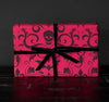 Red Damask Gothic Gift wrapping paper with skulls, spiders, bats, and scorpions