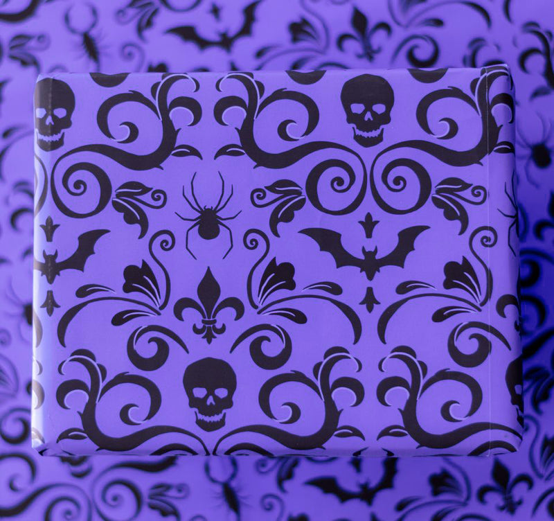 Spooky haunted mansion gift wrap wrapping paper skull damask