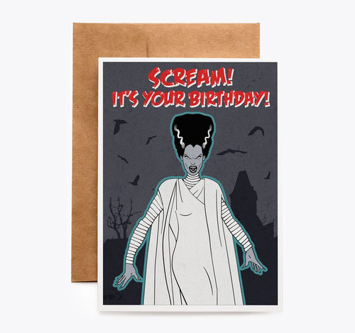 Spooky Cat Bride of Frankenstein Birthday Card