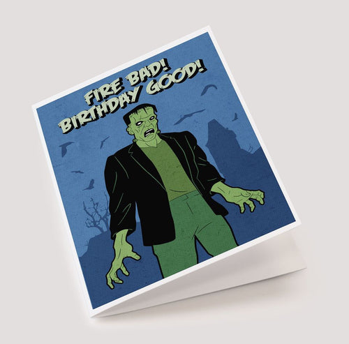 Spooky Cat Frankenstein Birthday Card