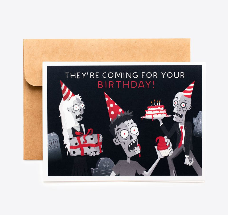 Spooky Cat Zombie Birthday Card - They’re Coming For You!