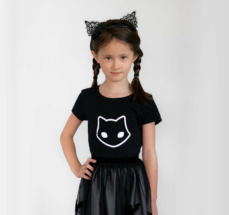 Spooky Cat Nu Goth Girl's Black Cat Icon T Shirt