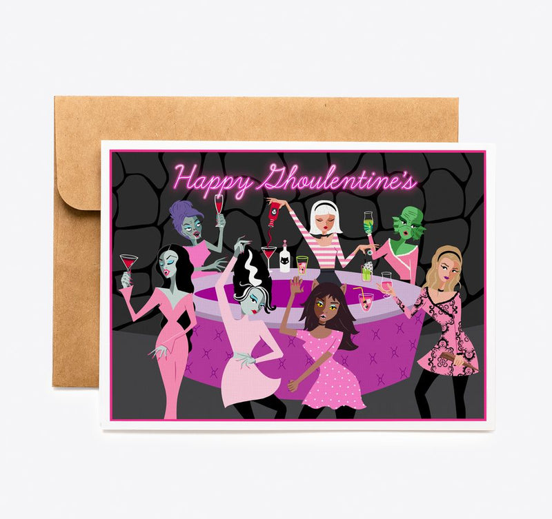 V̶a̶l̶e̶n̶t̶i̶n̶e̶'̶s̶ Ghoulentine's card, Vampira, Bride of Frankenstein, Sabrina the witch, Buffy the slayer