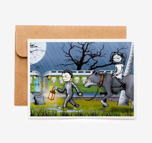 Spooky Cat Halloween Card - Haunted Train