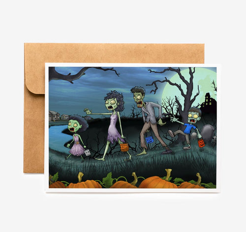 Spooky zombie family halloween card
