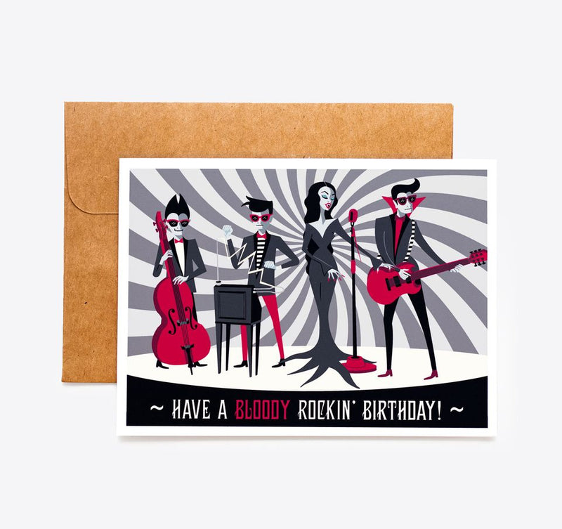 Spooky Cat Birthday Card - Vampira Vampire Band