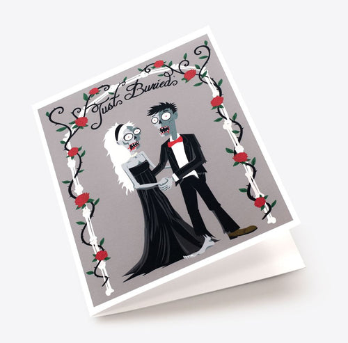 Spooky Cat Zombie Wedding Card - Just Buried Couple