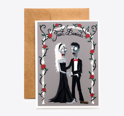 Spooky Cat Zombie Wedding Card - Just Buried Couple