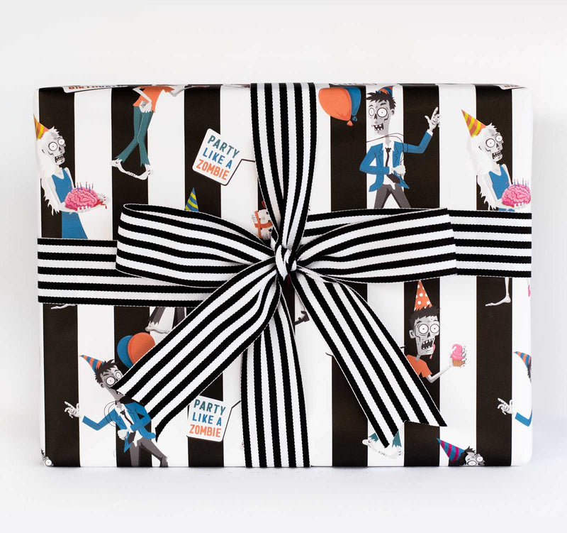 Wrapping Paper - Beautiful wrapped gift with Birthday Zombies on Stripe Paper 