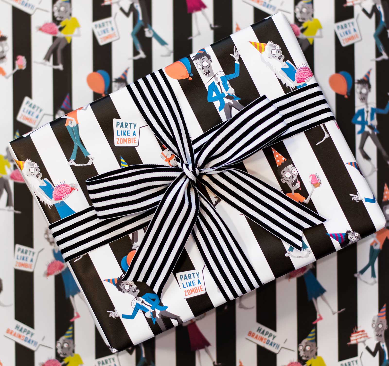 Striped Zombie Gift Wrap Spooky Cat Press