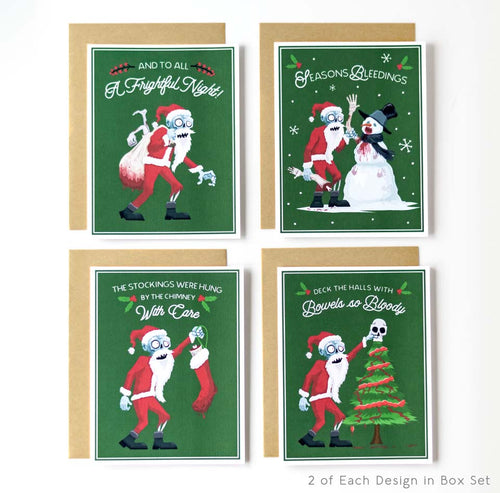 T'was the night before Christmas what delightful scares did Zombie Santa bring for all the boys and ghouls? Sustainable Gothic holiday cards made by artists.