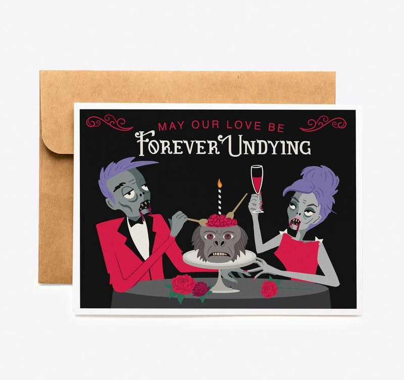 Zombie goth Valentines cards chilled monkey brains