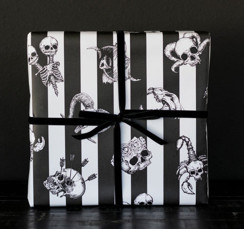 Gothic Stripe Zodiac Skeleton Gift Wrap