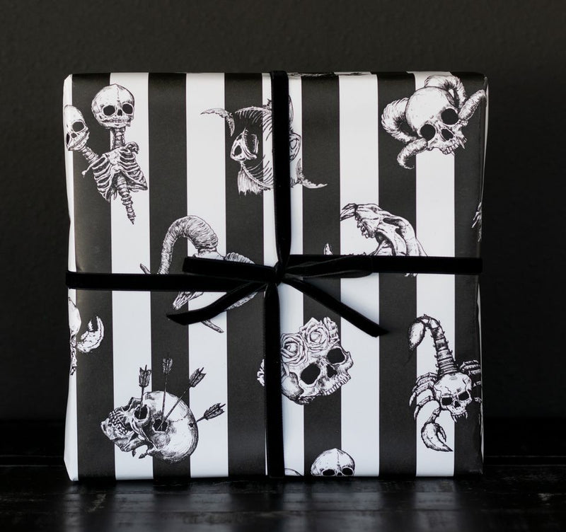 Gothic Stripe Zodiac Skeleton Gift Wrap