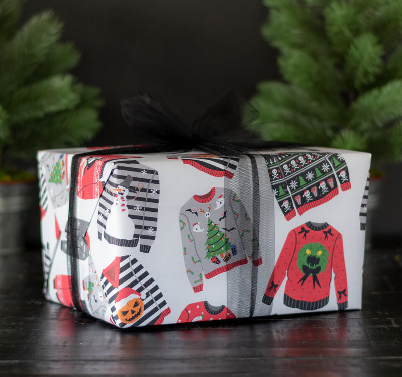 Halloween Creepmas Ugly Sweater Print Gift Wrapping Paper
