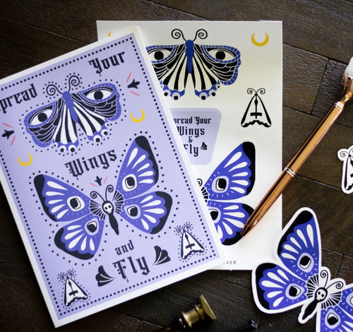 Goth Moth and Butterfly Patterned Birthday Card