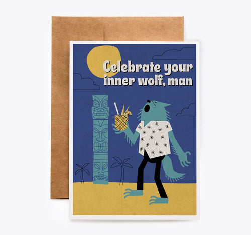 Tiki Totem Wolfman Birthday Card