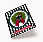 Gothic Christmas Card with Monster Wreath Burtonesque